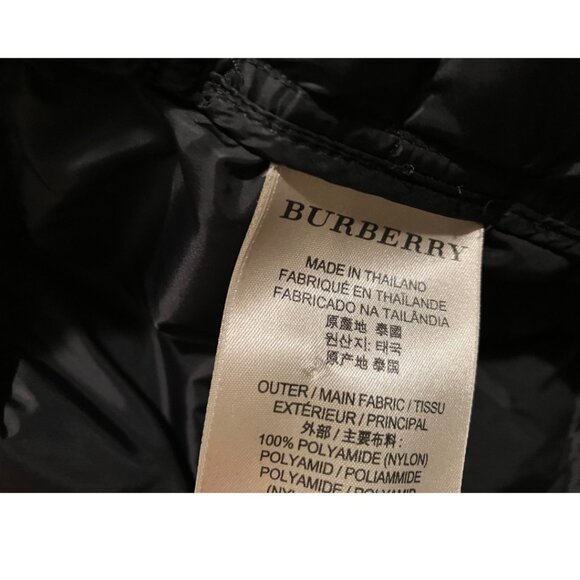 Burberry Brit Black Down Puffer Coat with Iconic Plaid Trim – Size L - Picture 12 of 13